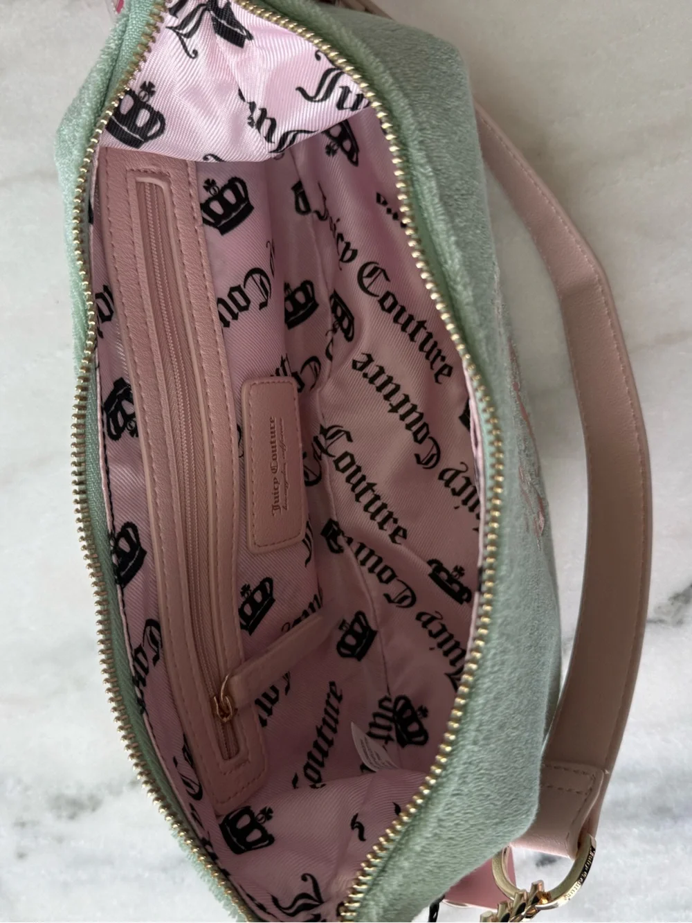 Juicy Couture NWT Sugar Rush Terry Shoulder Bag Ice Cream Charm Green Pink